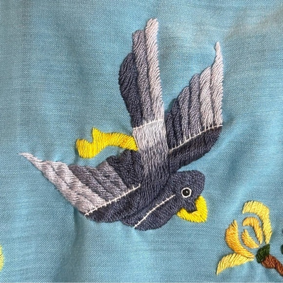 Vintage Hand Embroidered for Jodie Arden Kimono Style Short Robe Blue Size S/M - Picture 8 of 12